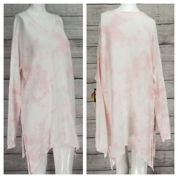 NEW Cloth by Design Nordstrom XS Pink Tie Dye Tunic Knit Sweater Top Asymmetric - Picture 5 of 12